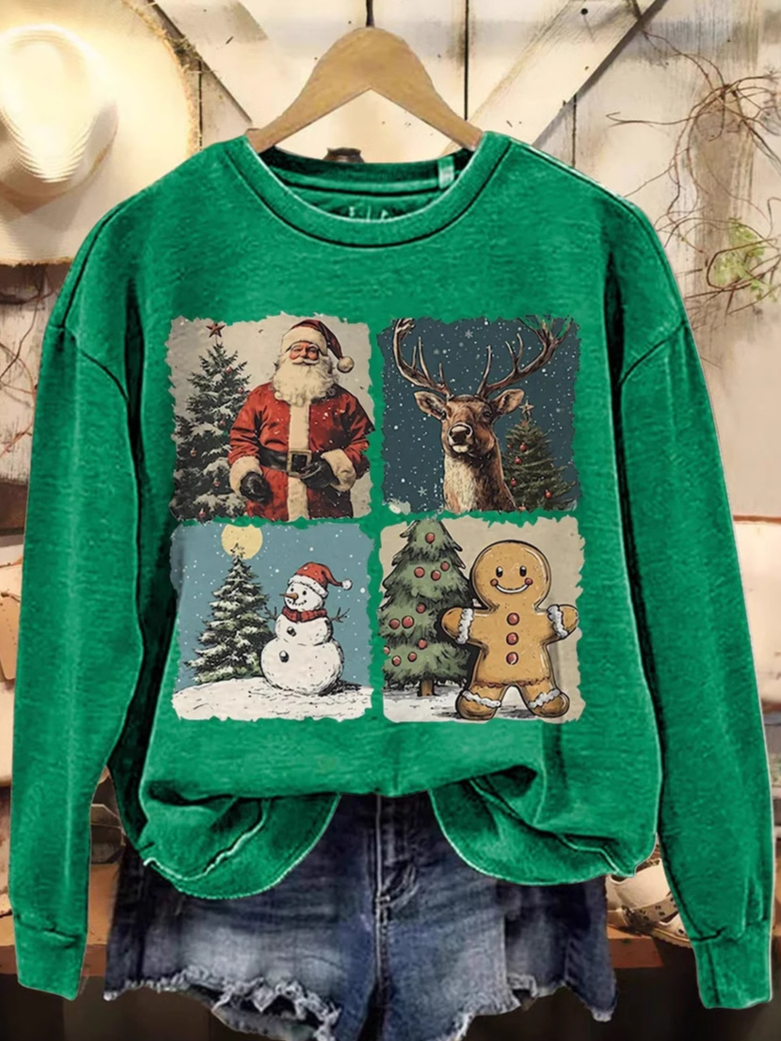 Casual Crew Neck Christmas Art Print Sweatshirt