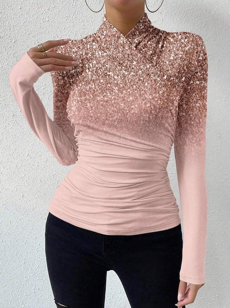 Long Sleeve Ombre Regular Micro-Elasticity Regular Fit Blouse For Women