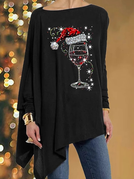 Crew Neck Long Sleeve Christmas Regular Micro-Elasticity Loose Blouse For Women