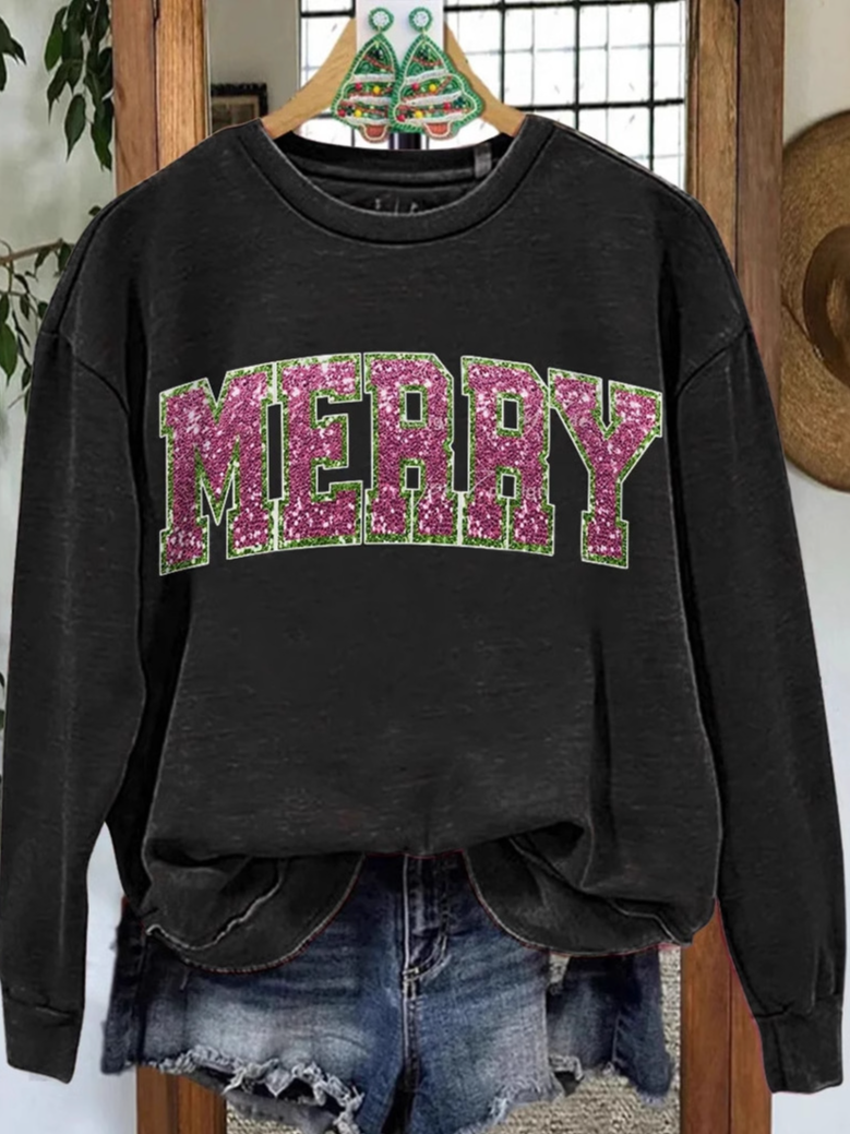 Casual Crew Neck Christmas Sweatshirt