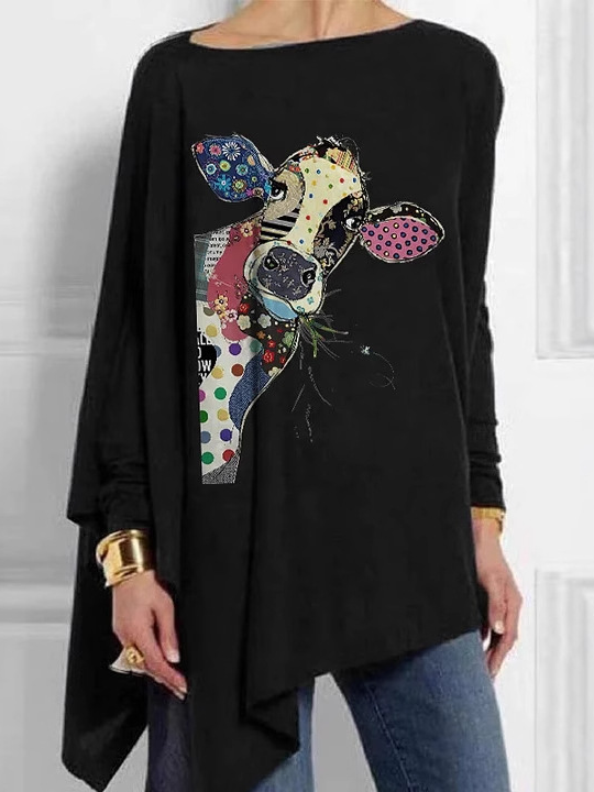 Crew Neck Long Sleeve Christmas Tree Print Loose Blouse For Women