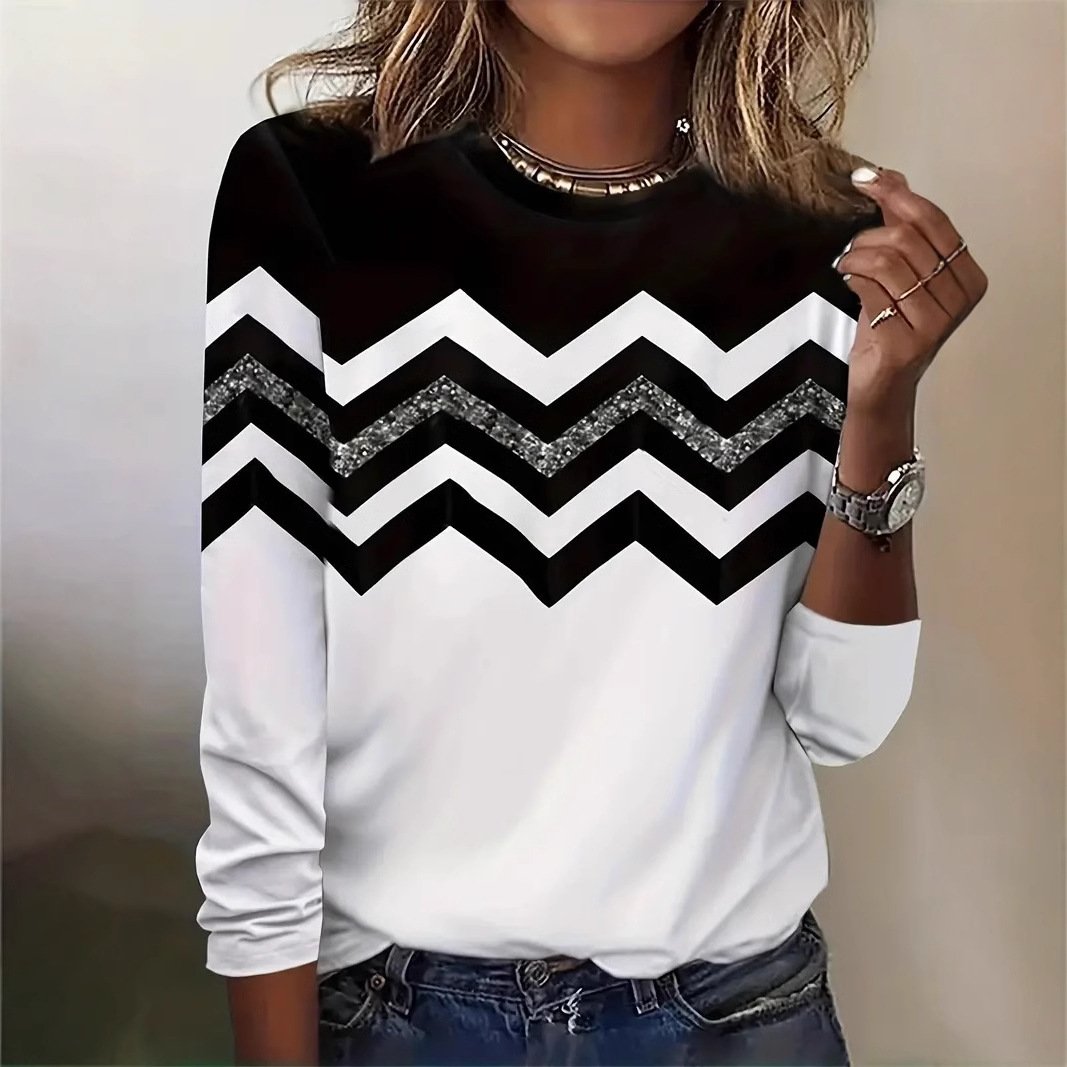 Casual Striped Crew Neck Long Sleeve T-shirt