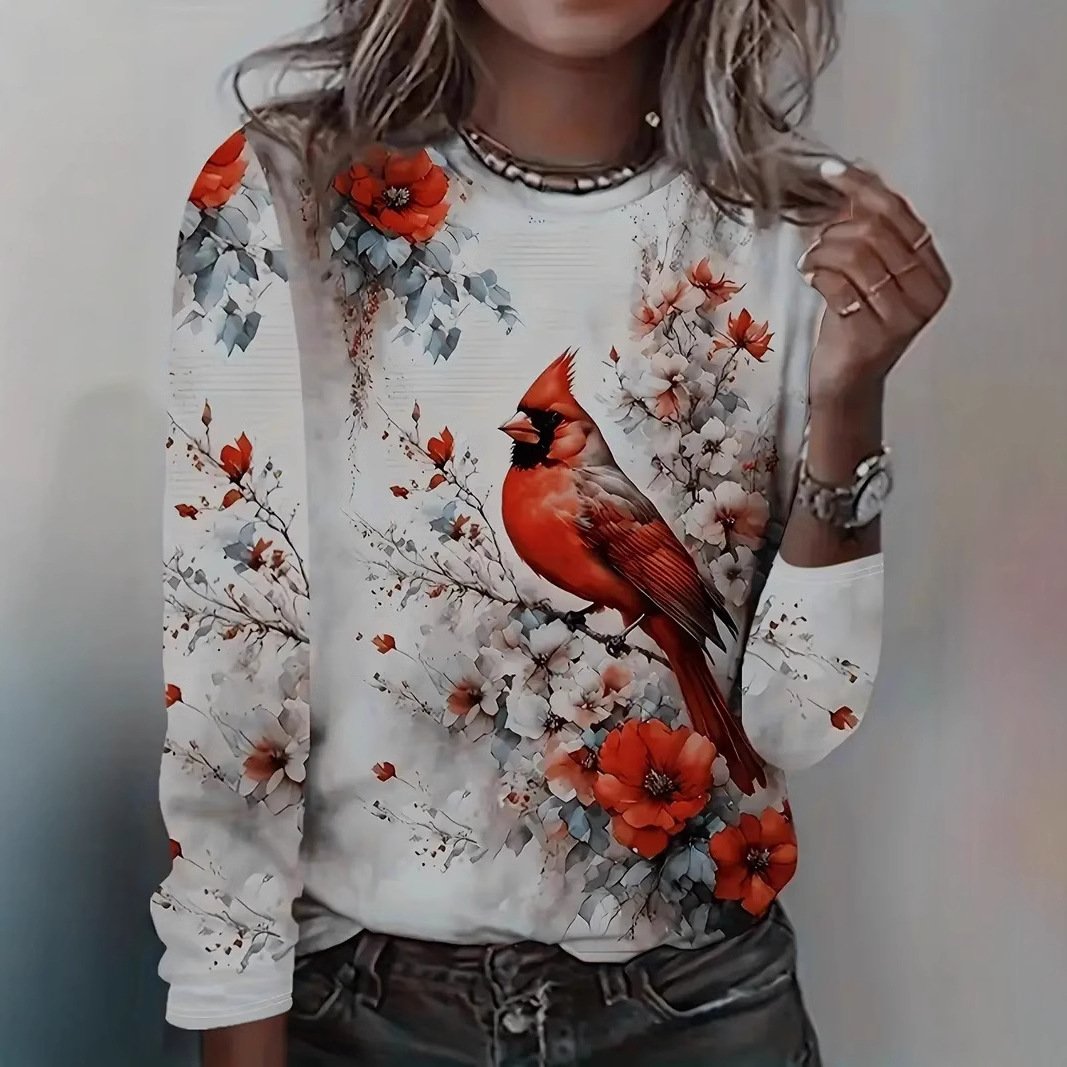 Casual Floral Crew Neck Long Sleeve T-shirt