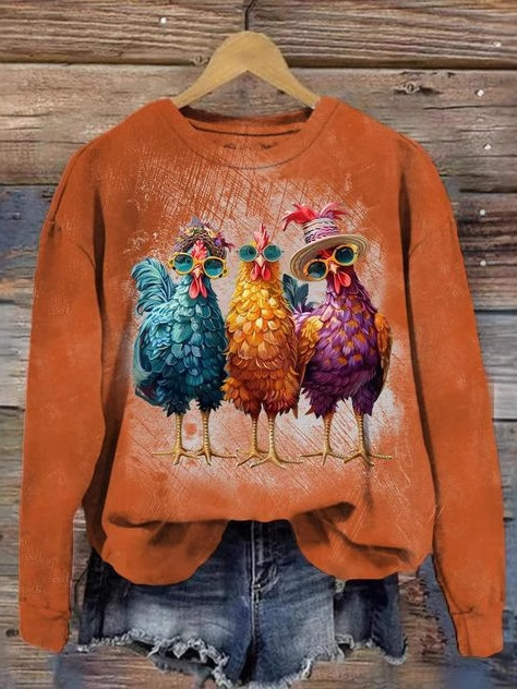 Casual Crew Neck Animal Sweatshirt