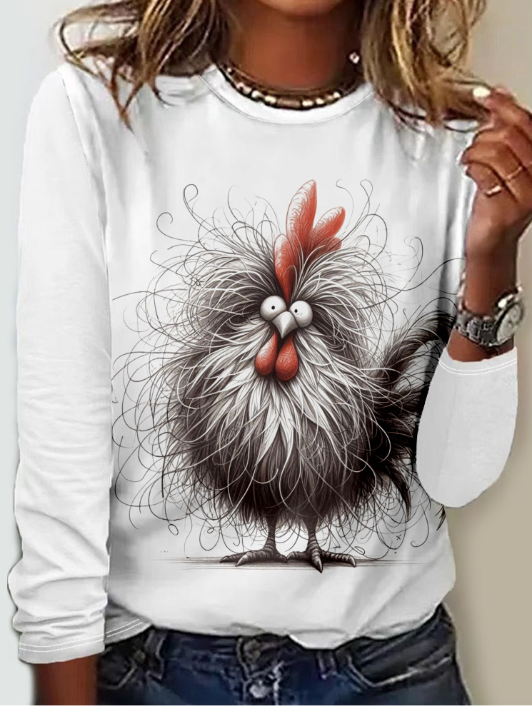 Casual Animal Crew Neck Long Sleeve T-shirt