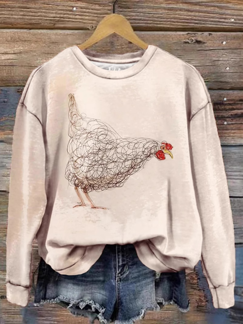 Casual Crew Neck Animal Sweatshirt