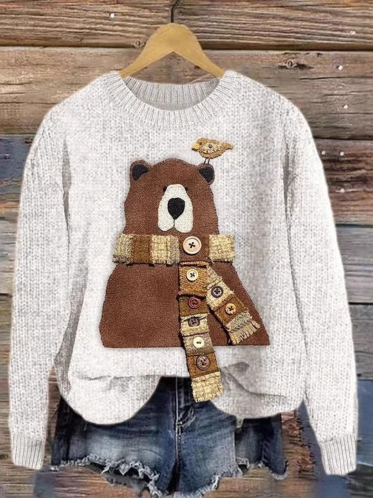 Casual Crew Neck Animal Sweatshirt