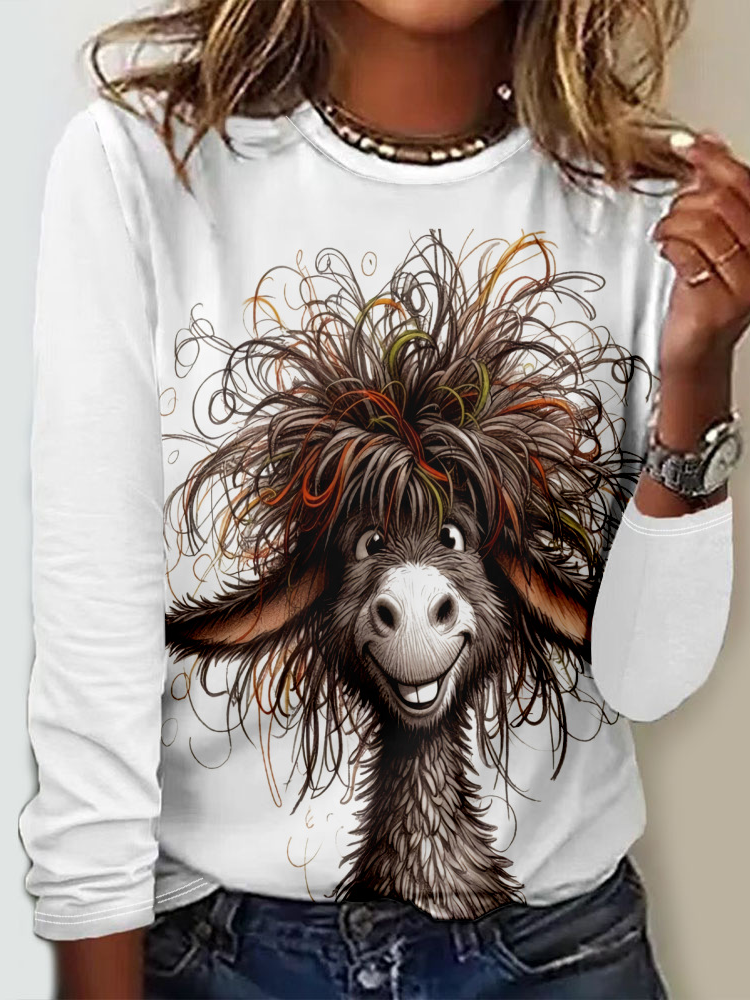 Casual Animal Crew Neck Long Sleeve T-shirt