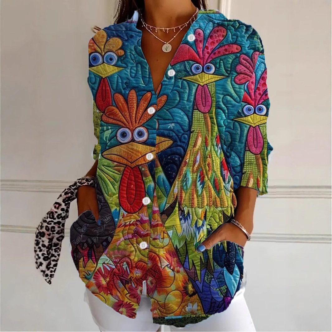 Shirt Collar Long Sleeve Animal Regular Loose Shirt For Women