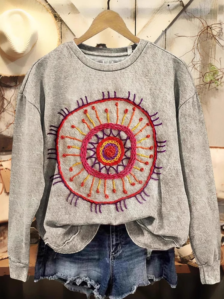 Casual Crew Neck Ethnic Sweatshirt