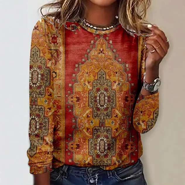 Casual Floral Crew Neck Long Sleeve T-shirt