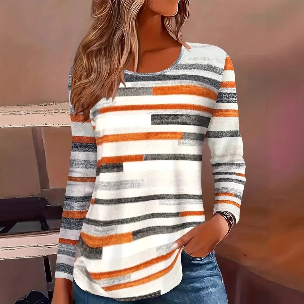 Casual Striped Crew Neck Long Sleeve T-shirt