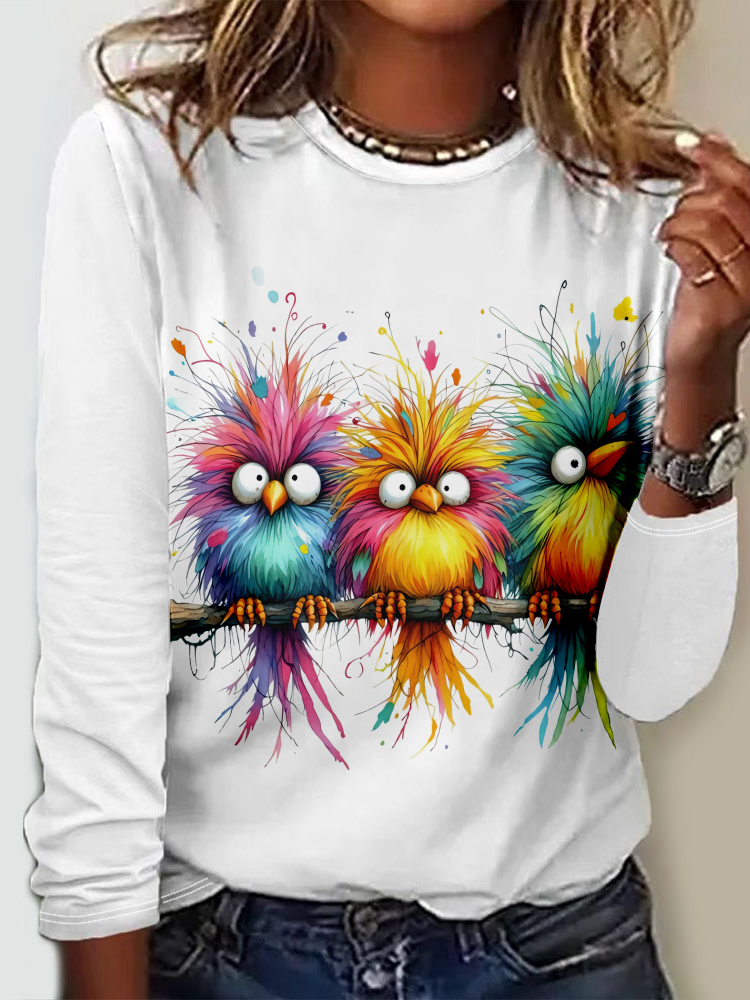 Casual Animal Crew Neck Long Sleeve T-shirt