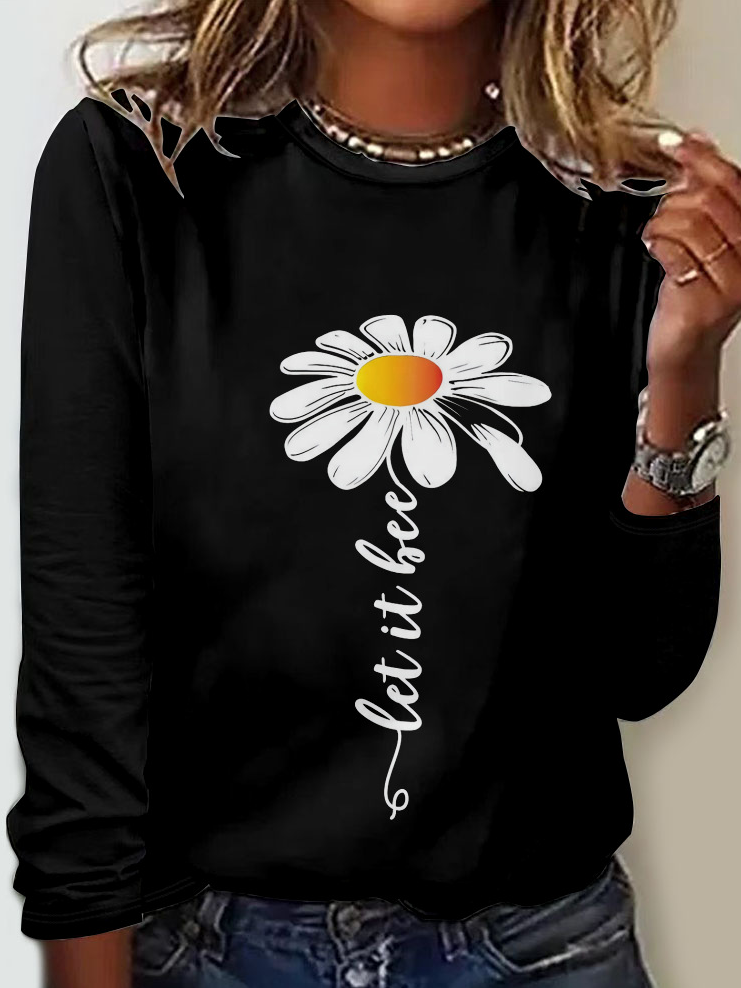 Casual Floral Crew Neck Long Sleeve T-shirt