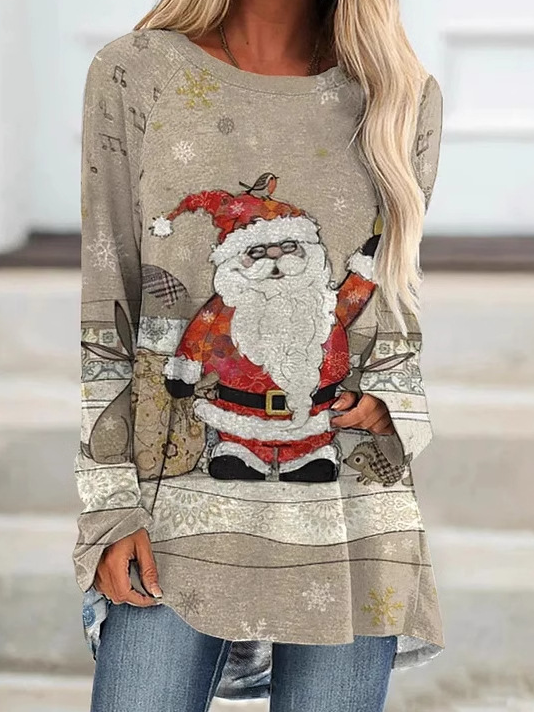 Casual Christmas Crew Neck Long Sleeve T-shirt