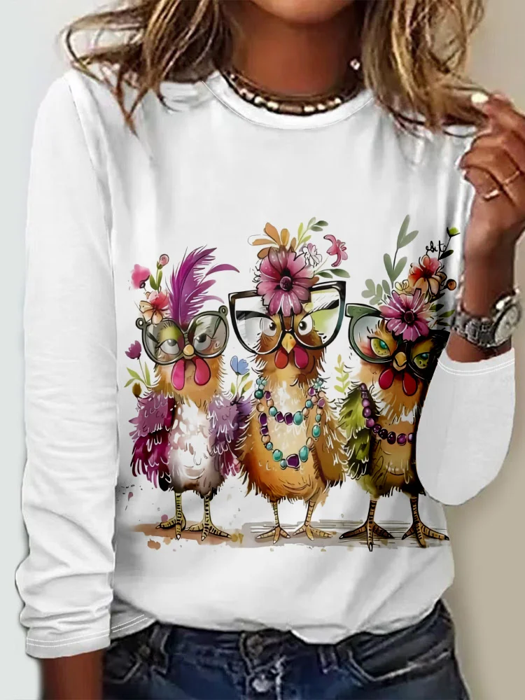 Casual Animal Crew Neck Long Sleeve T-shirt