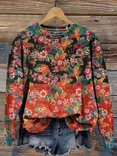 Casual Crew Neck Ethnic Sweatshirt