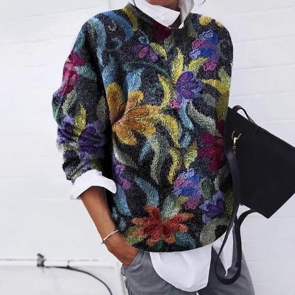 Casual Crew Neck Floral Sweatshirt Zipper