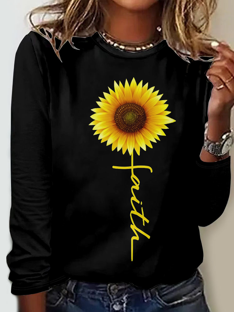 Casual Floral Crew Neck Long Sleeve T-shirt