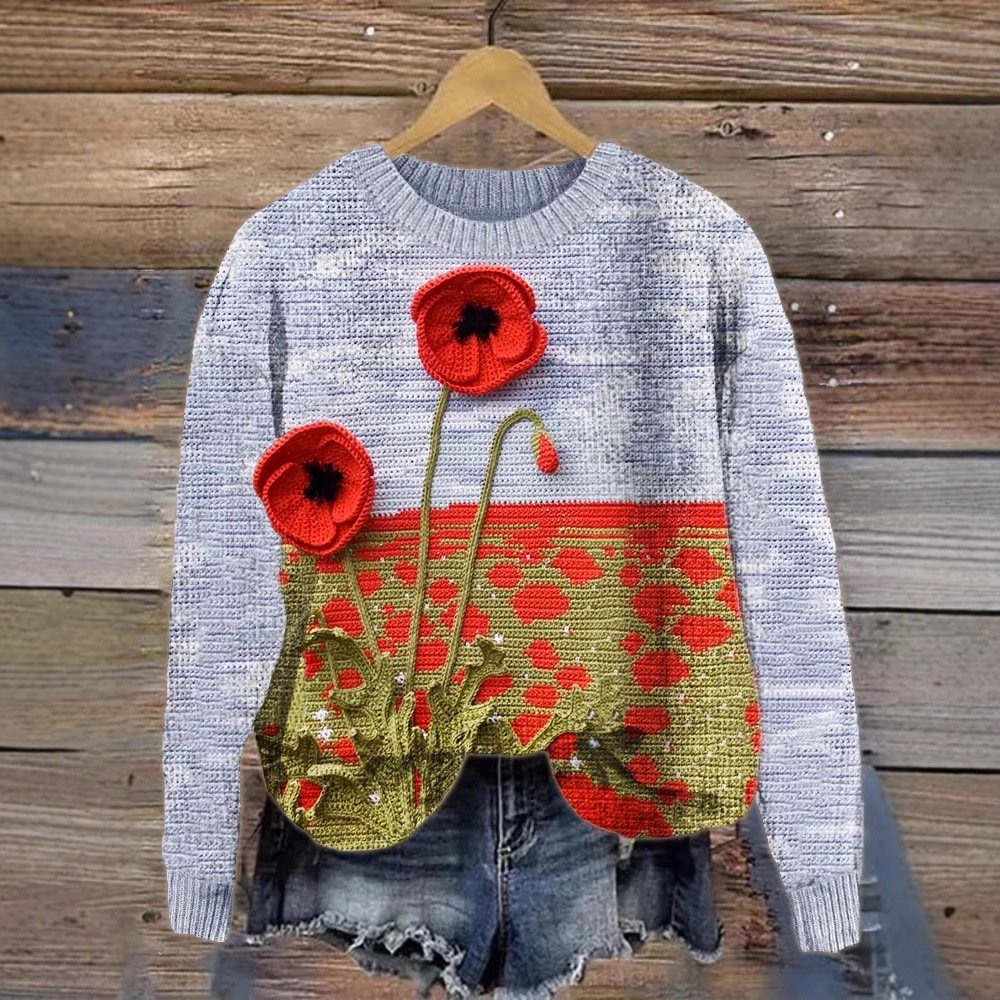 Casual Crew Neck Floral Sweatshirt