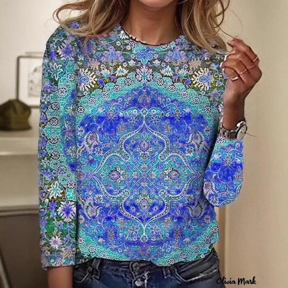 Casual Floral Crew Neck Long Sleeve T-shirt