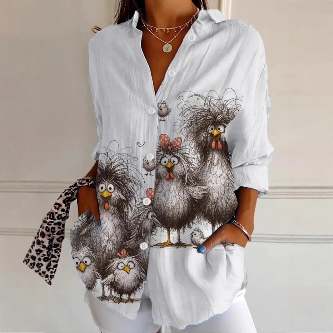 Shirt Collar Long Sleeve Animal Regular Loose Shirt For Women