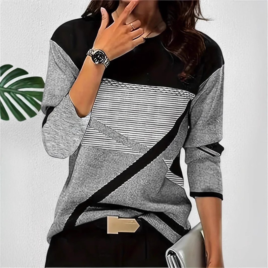 Casual Striped Crew Neck Long Sleeve T-shirt