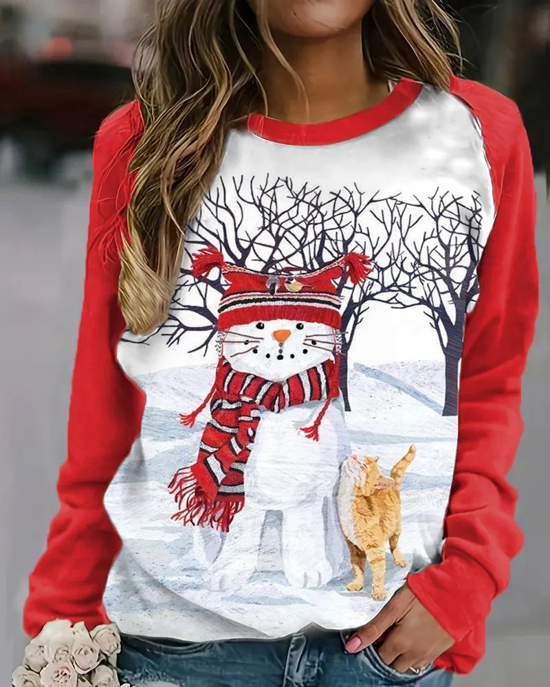 Casual Crew Neck Christmas Sweatshirt