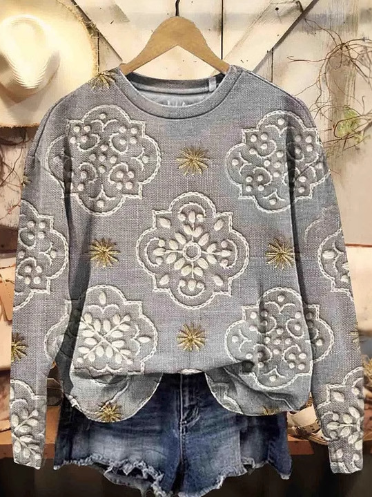 Casual Crew Neck Floral Sweatshirt