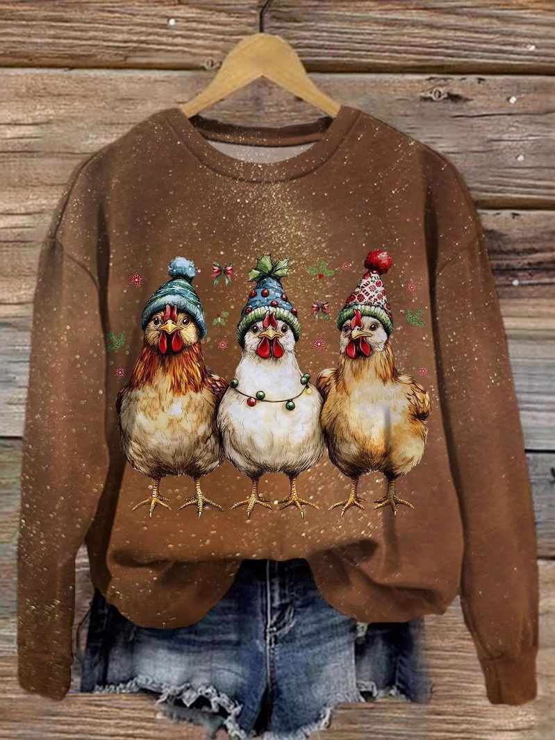 Casual Crew Neck Animal Sweatshirt