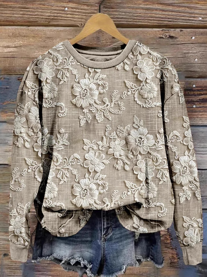 Casual Crew Neck Floral Sweatshirt