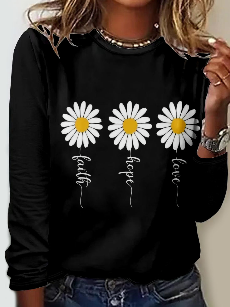 Casual Floral Crew Neck Long Sleeve T-shirt