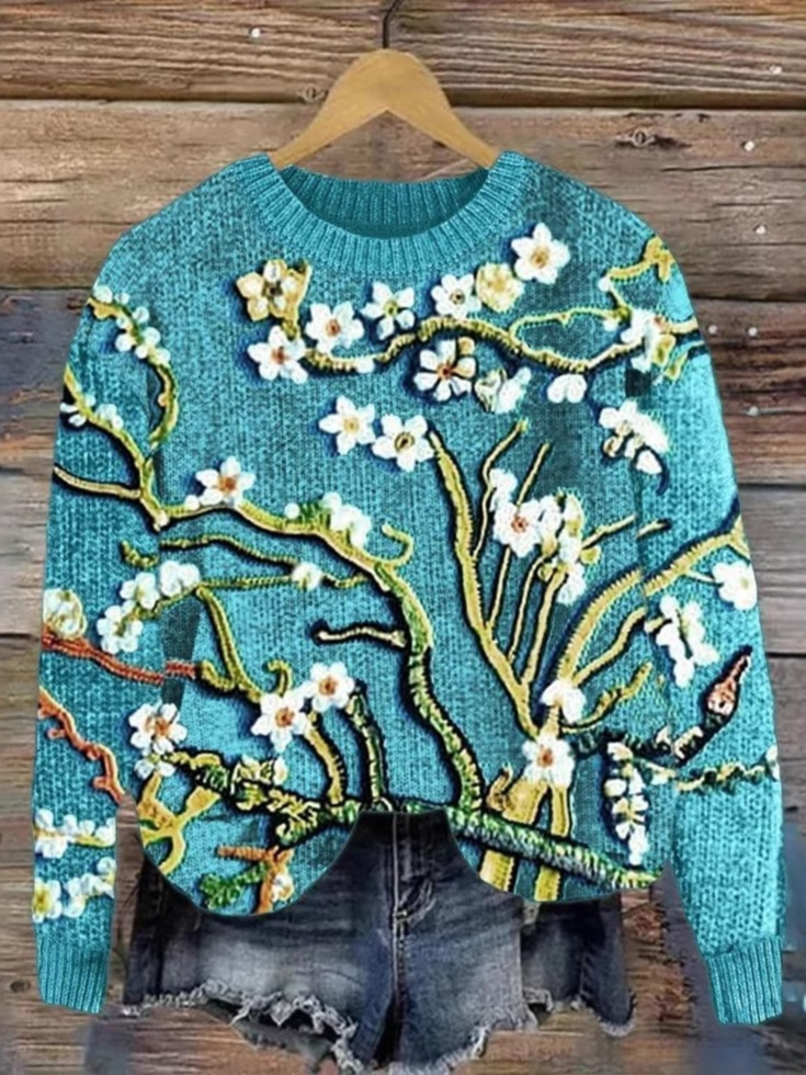 Casual Crew Neck Floral Sweatshirt