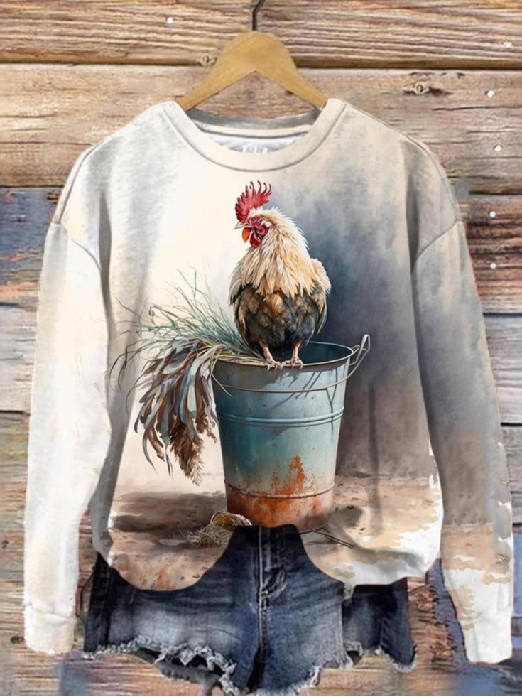 Casual Crew Neck Animal Sweatshirt