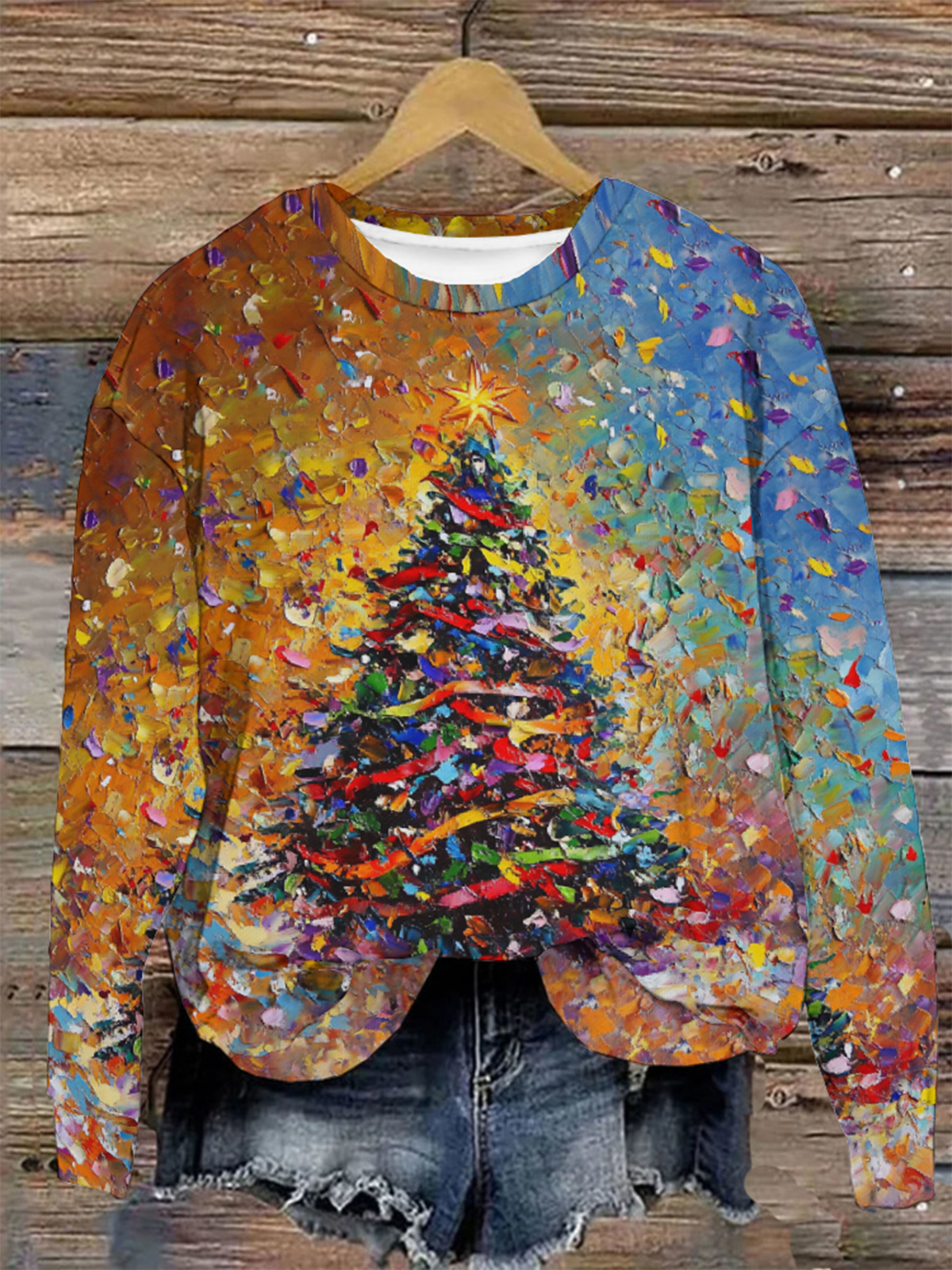 Casual Crew Neck Christmas Tree Sweatshirt