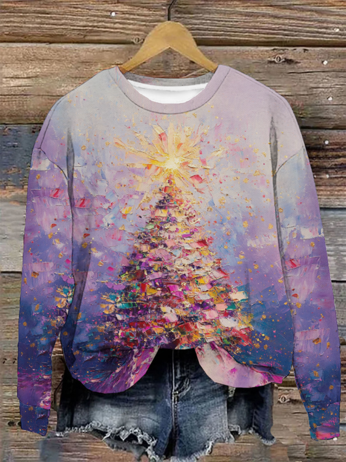 Casual Crew Neck Christmas Tree Sweatshirt