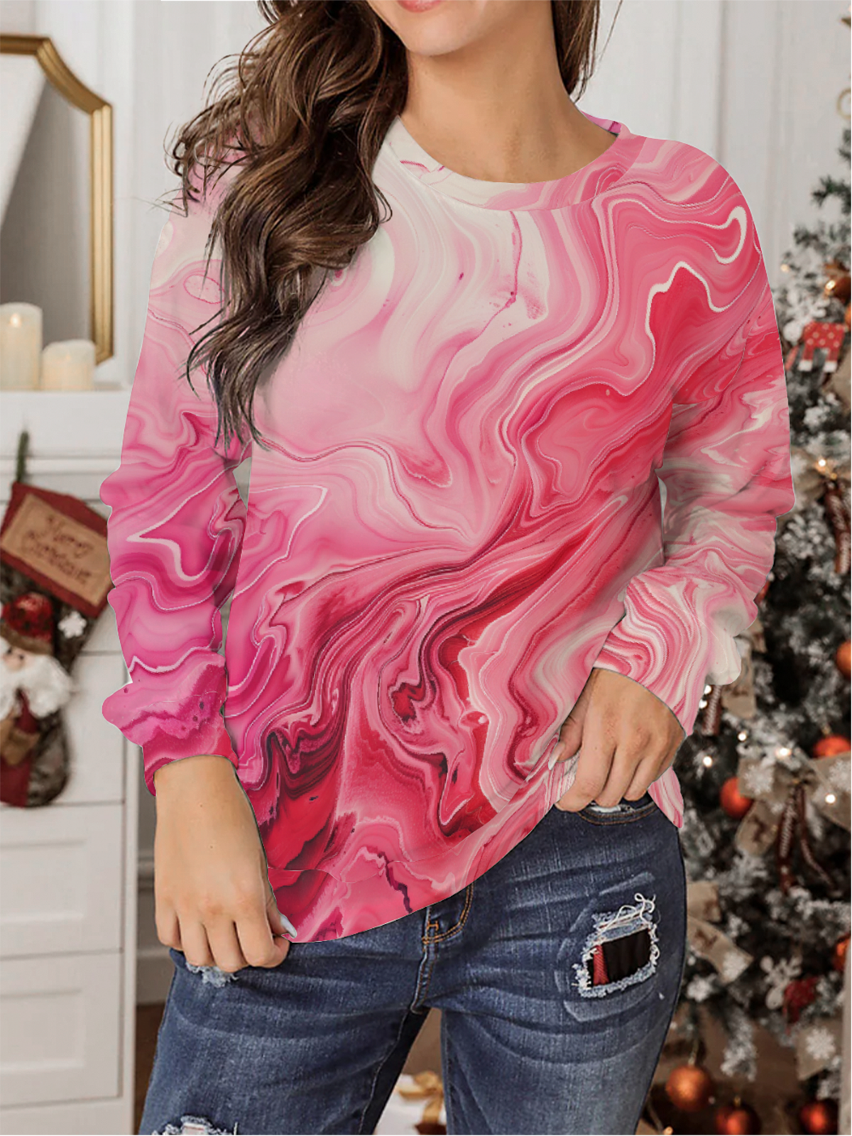 Casual Crew Neck Abstract Sweatshirt