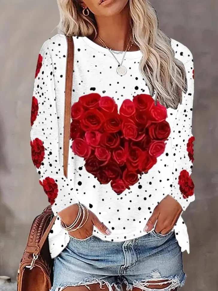 Casual Floral Crew Neck Long Sleeve T-shirt