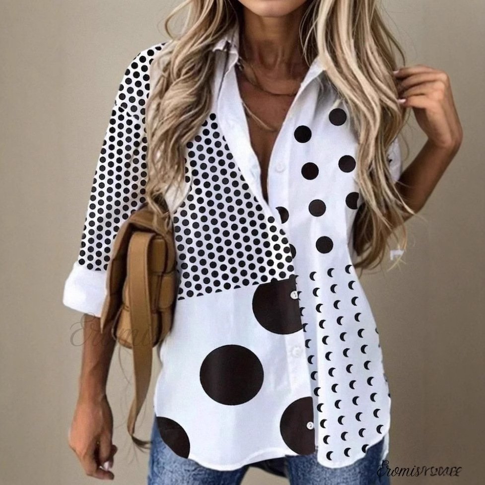 Shirt Collar Long Sleeve Floral Regular Loose Shirt For Women