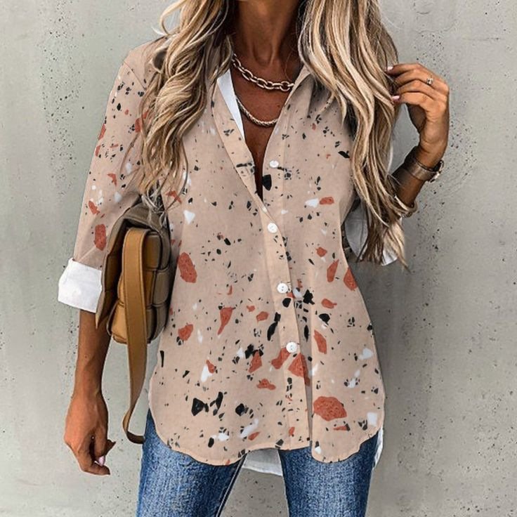 Shirt Collar Long Sleeve Floral Regular Loose Shirt For Women