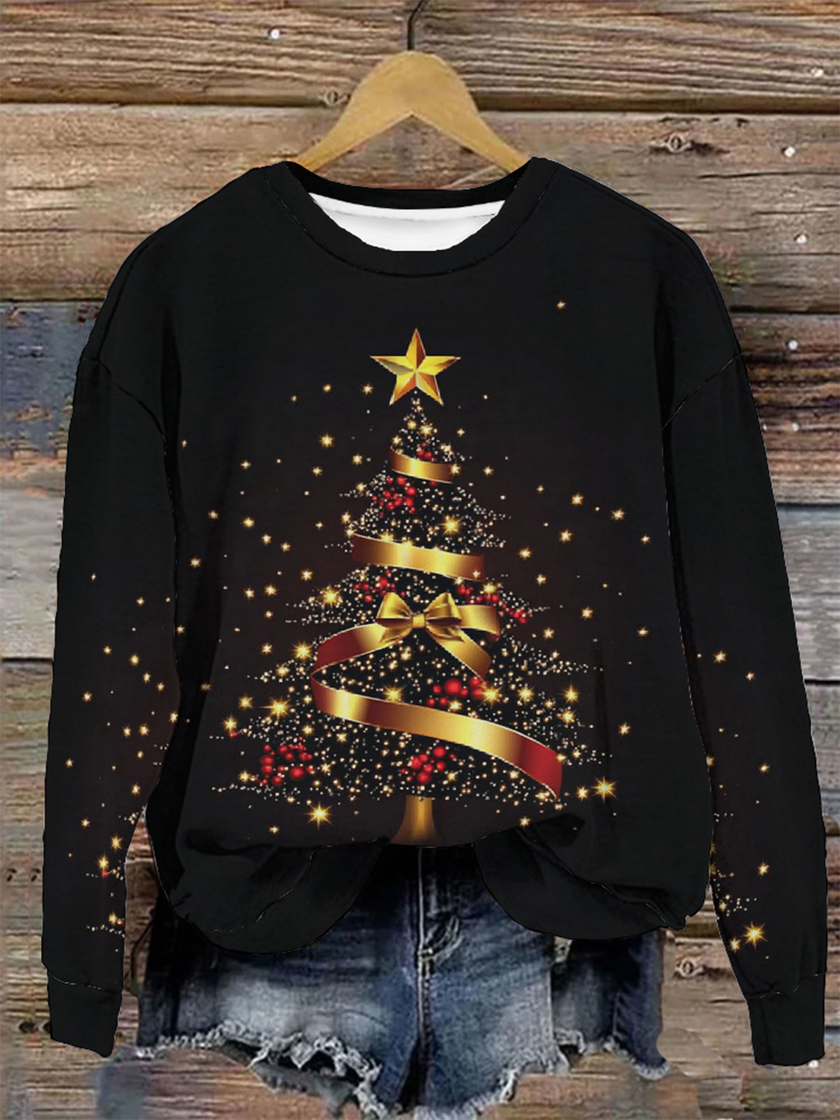 Casual Crew Neck Christmas Tree Sweatshirt