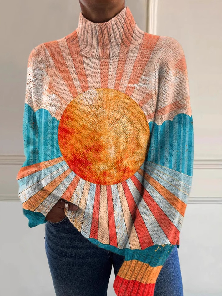 Casual Turtleneck Abstract Sweatshirt