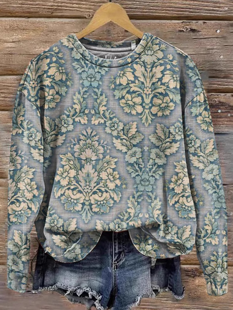 Casual Crew Neck Floral Sweatshirt