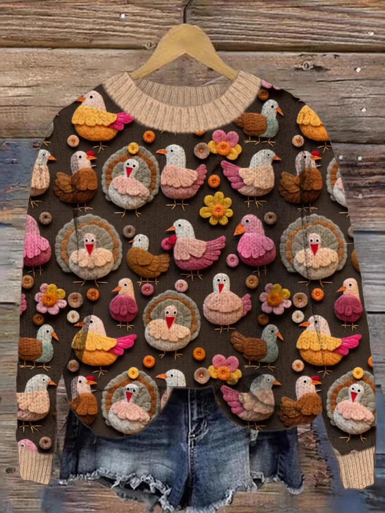 Casual Crew Neck Turkey Sweatshirt