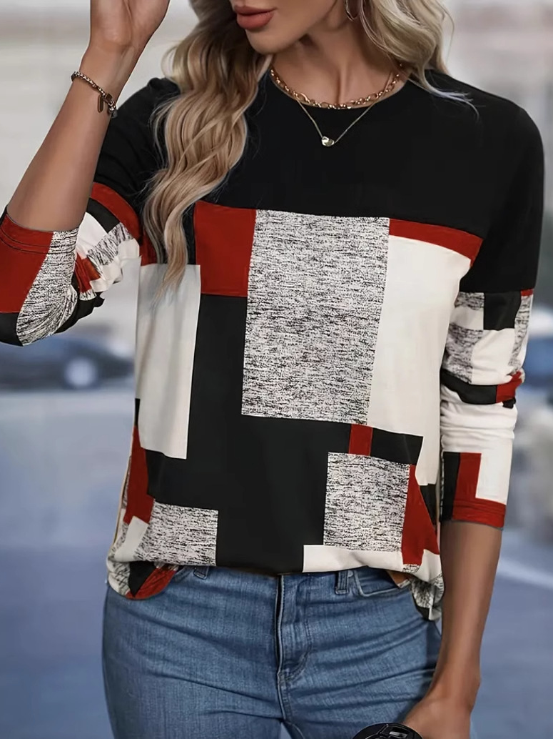 Casual Floral Crew Neck Long Sleeve T-shirt