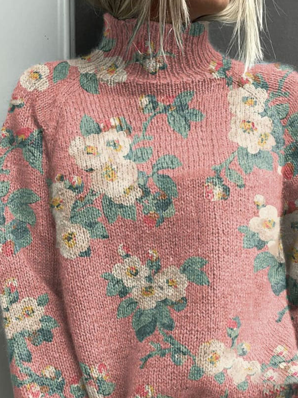 Casual Turtleneck Floral Sweatshirt