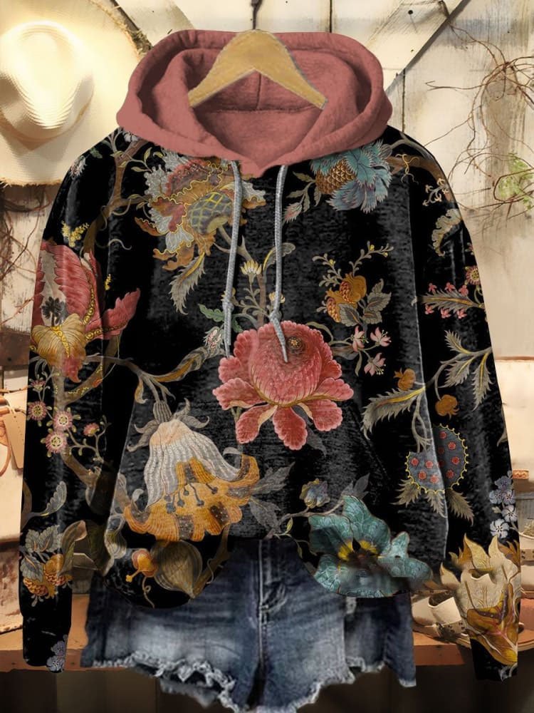 Casual Hoodie Floral Art Print Sweatshirt