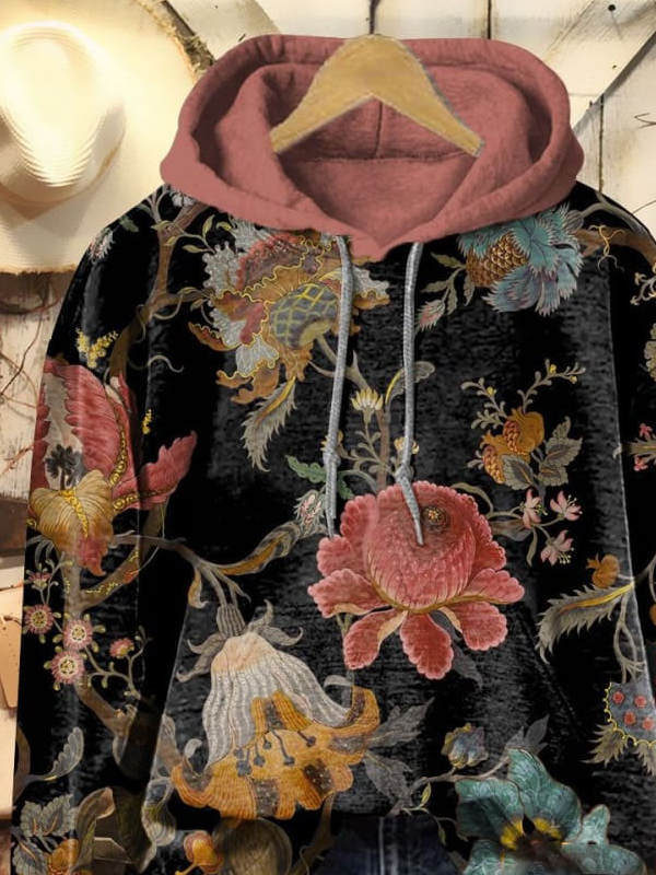 Casual Hoodie Floral Art Print Sweatshirt