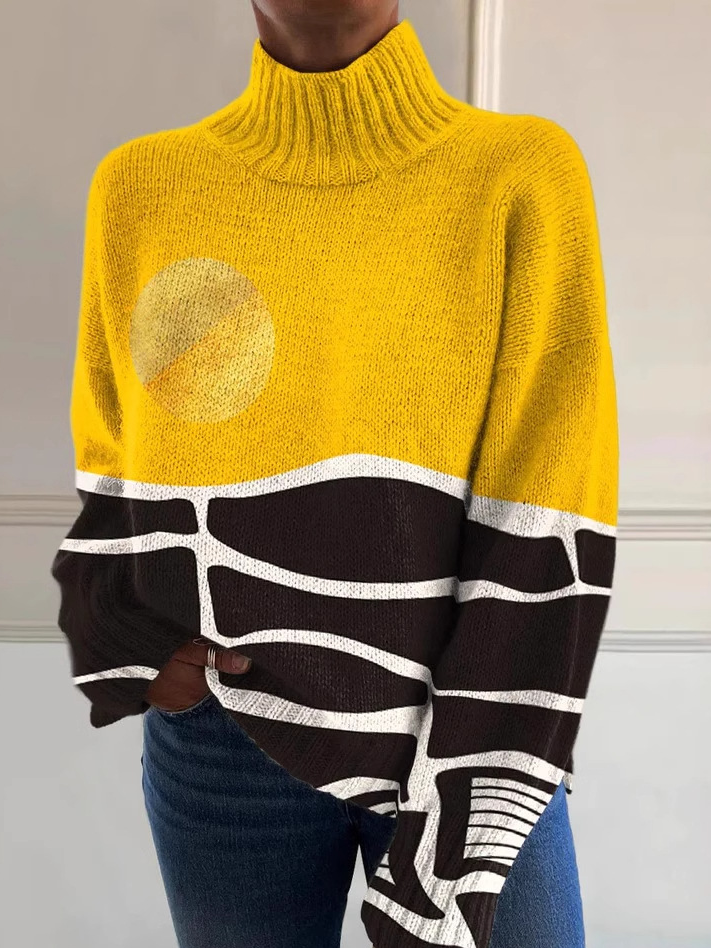 Casual Turtleneck Abstract Sweatshirt