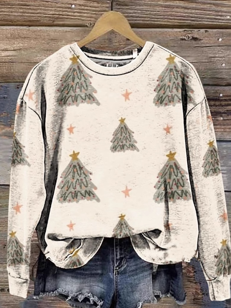 Casual Crew Neck Christmas Sweatshirt